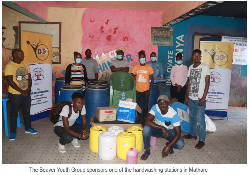 The Beaver Youth Group sponsors one of the handwashing stations in Mathare